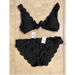 NWT J.Crew Scalloped tie-front bikini set in black